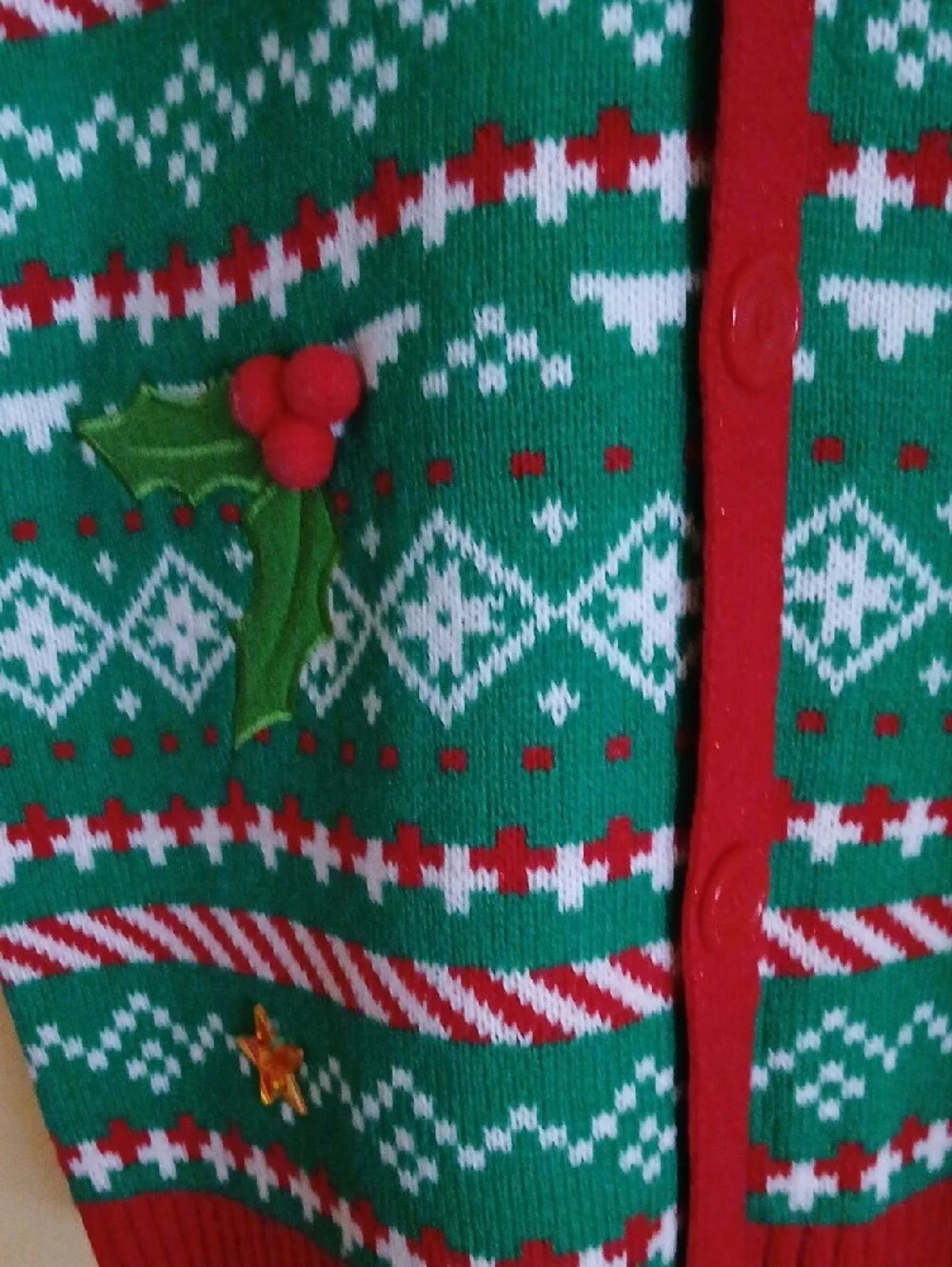 Holiday Green & Red Men's Cardigan Sweater with Bow-Tie Detail